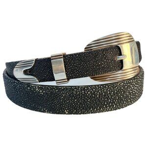 Genuine Stingray Skin Dress Belt Men's 33-36 Black Made in USA 1.2" Wide
